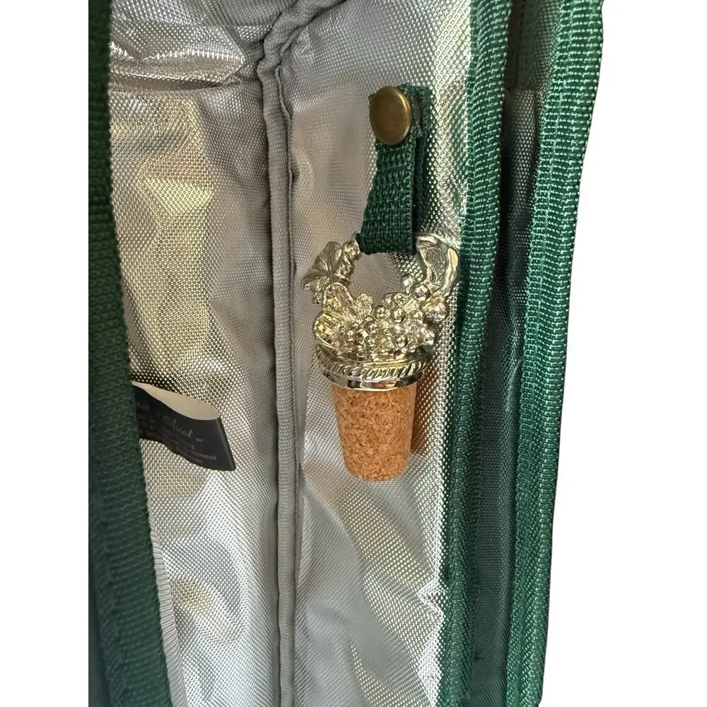 NWT Picnic at Ascot Insulated Wine Tote Full Zip Cork Glasses Napkins Opener
